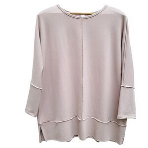 Spanx Perfect Length Sweatshirt Medium Blush Pink Dolman Sleeve Raw Hem‎ Medium
